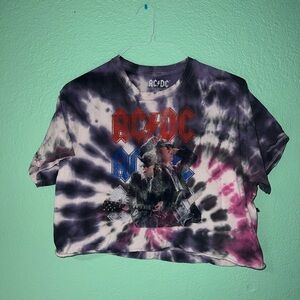 AC/DC Tie-Dye Cropped Band Tee - Purple & Pink